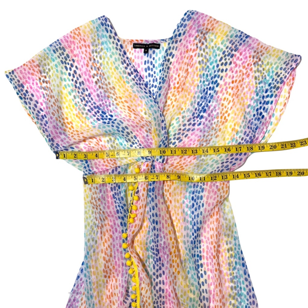 America & Beyond Semi-Sheer Cheetah Rainbow Stripes Cover-Up Dress Size Medium - Picture 9 of 13